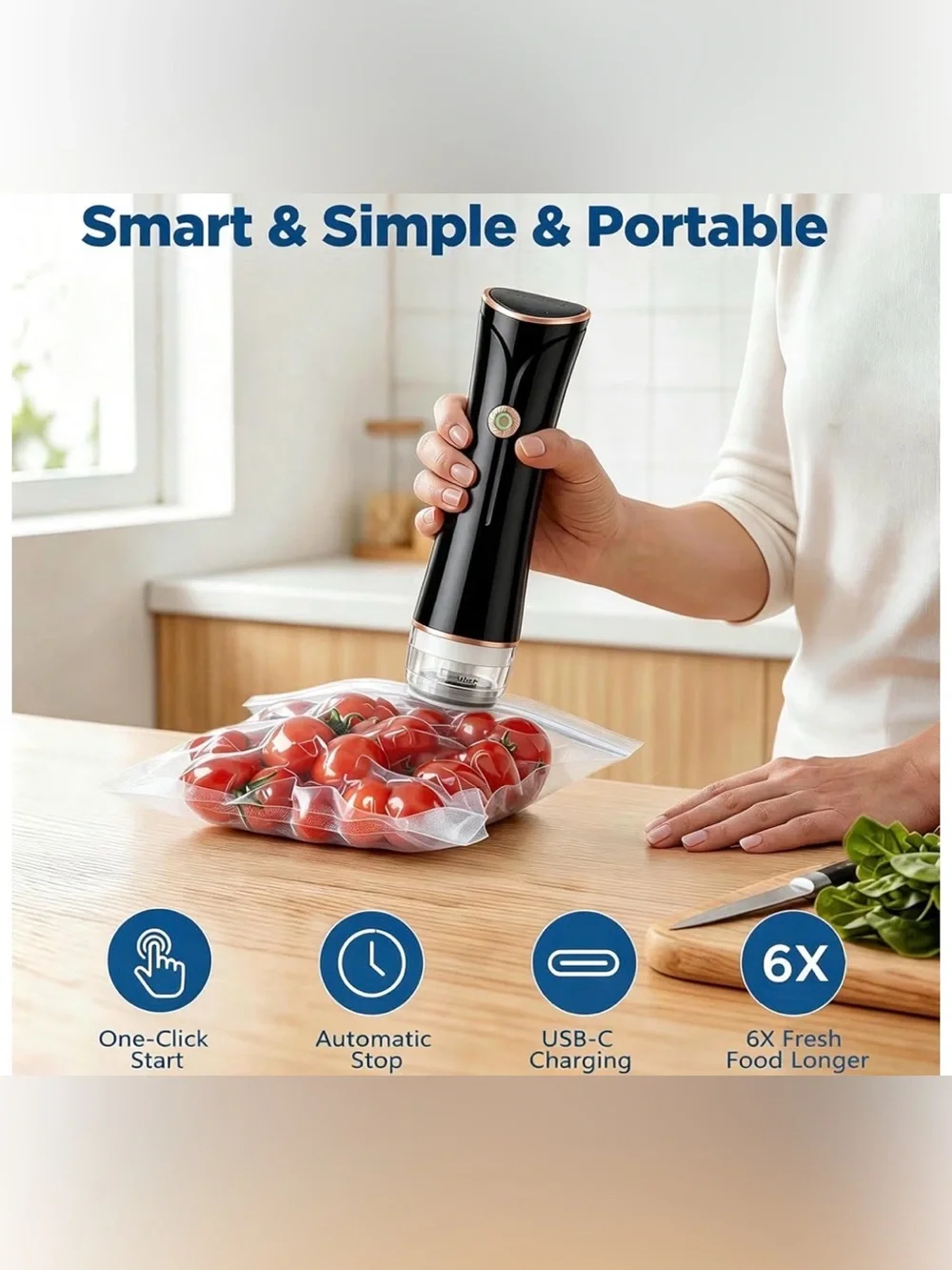 Compact Vacuum Sealer for Food with Visible Tank, Handheld Vacuum